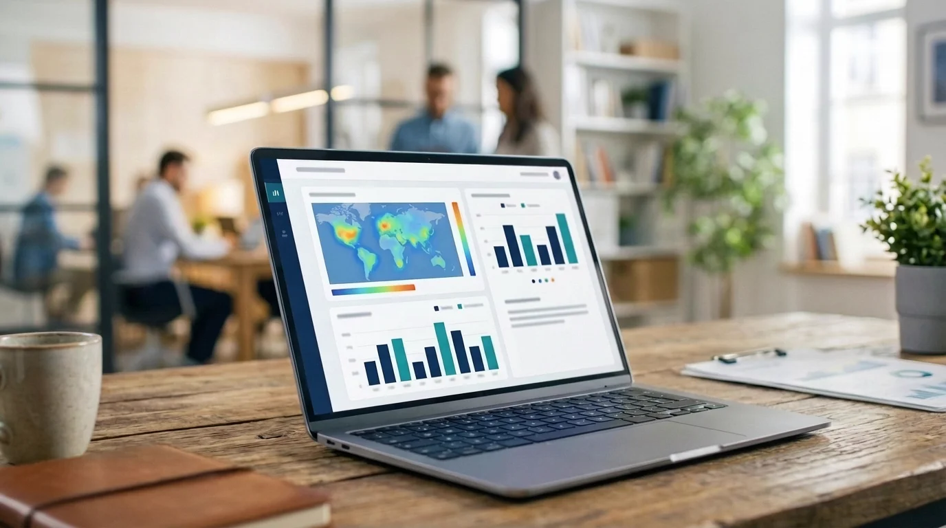 Business owner reviewing AI site selection tool results to compare candidate locations