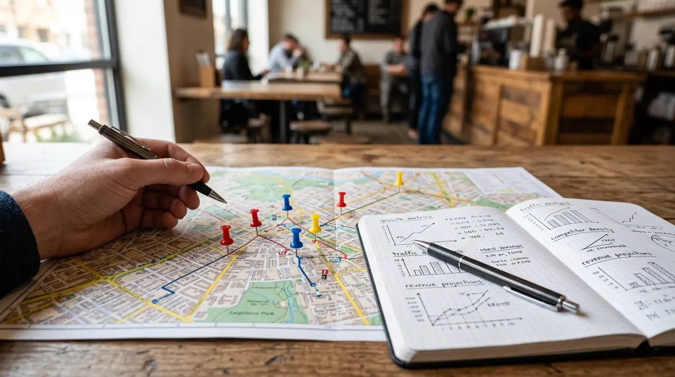 Business owner using MapQuery.ai to research how to choose a profitable location for a new cafe